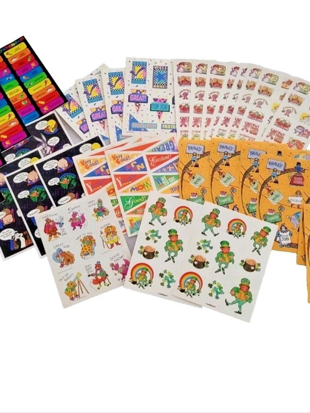 Vtg Teacher Stickers 80s 90s School Reward 33 sheets Rainbow Retro Looney Tunes